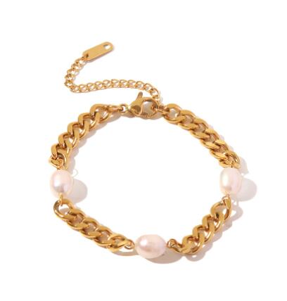 Eternal Pearl Bracelet / Cuban Chain (Single)