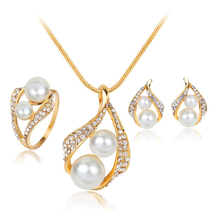 Fashion Pearl Jewelry Set: Earrings, Necklace, Ring