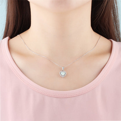 Opal Heart Necklace in Classic Design, Sterling Silver