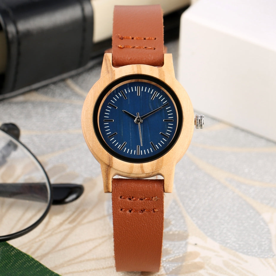Elegant Women's Wooden Watch with Simple Leather Strap