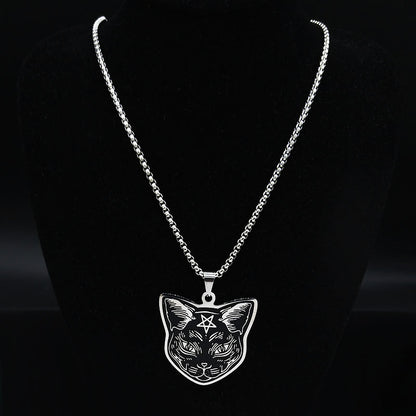 Cross-Border Fashion Pentagram Cat Stainless Steel Necklace