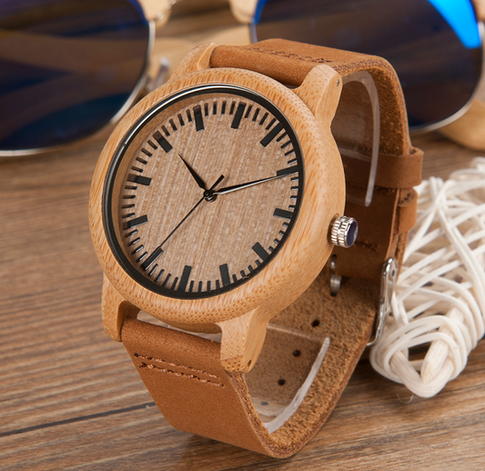 BOBO BIRD Bamboo Wooden Watch with Genuine Leather Strap