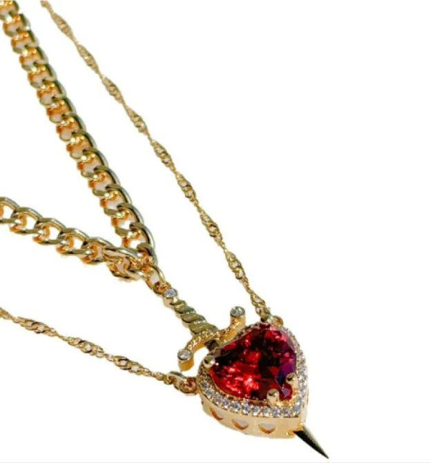 New Heart And Sword Necklace Set