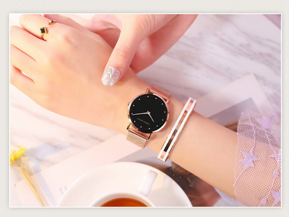 Waterproof Women's Quartz Watch with Steel Mesh Band
