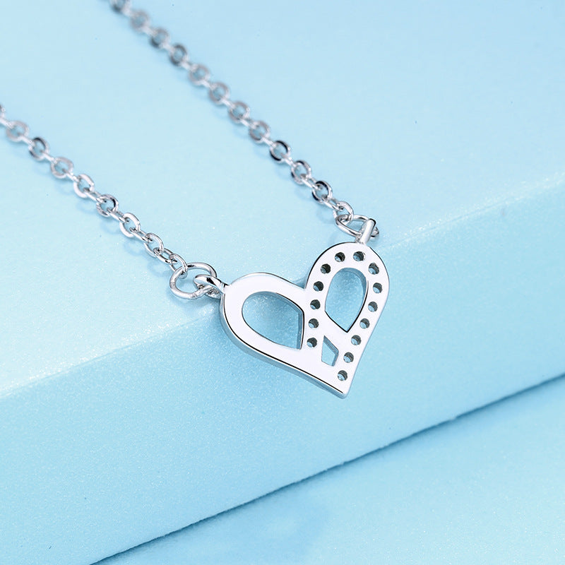 S925 Silver Heart Necklace with Diamonds for Women