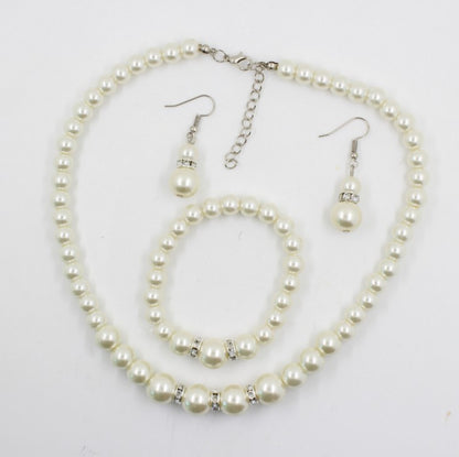 Bridal Decoration Set with Pearl Necklace, Earrings, Bracelet