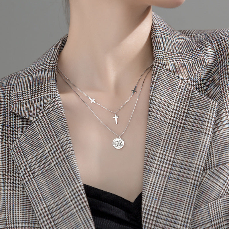 Ailuoqi S925 Silver Vintage Cross Pendant Necklace