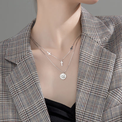 Ailuoqi S925 Silver Vintage Cross Pendant Necklace