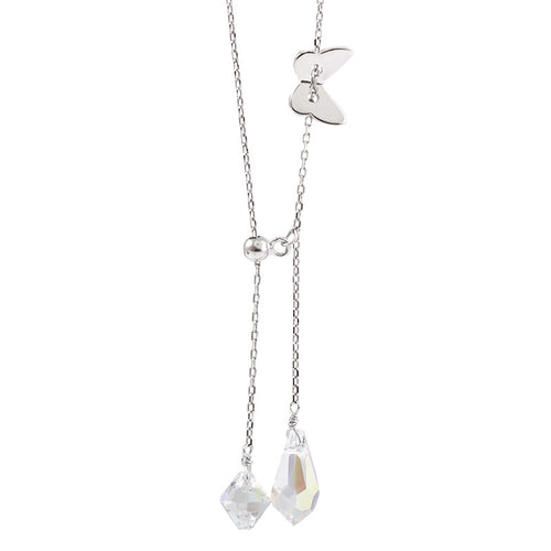 925 Silver Butterfly Waterdrop Tassel Necklace for Women