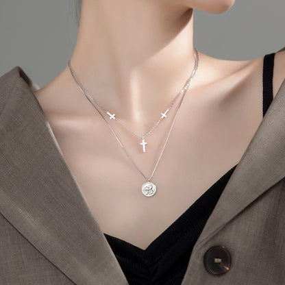 Ailuoqi S925 Silver Vintage Cross Pendant Necklace