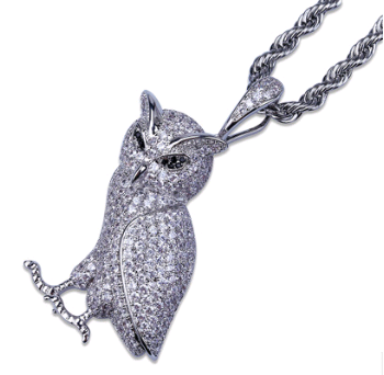 Gold-Plated Zircon Owl Pendant Hip-Hop Necklace