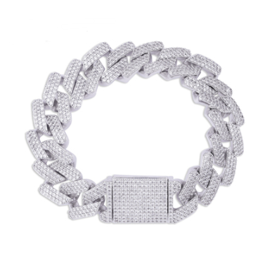 Men's Solid Gold Cuban Chain Bracelet with Zirconia Buckle