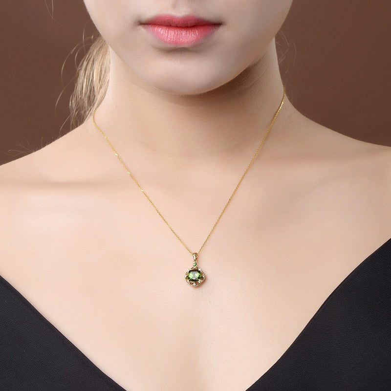 Square Emerald Pendant with Zirconia Crystal Necklace