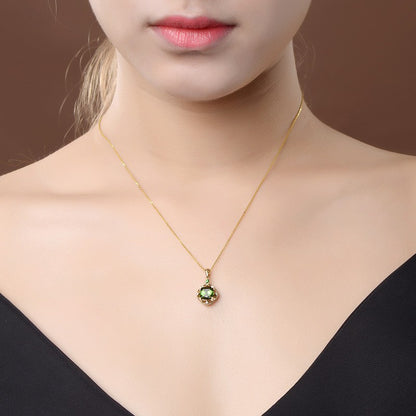 Square Emerald Pendant with Zirconia Crystal Necklace