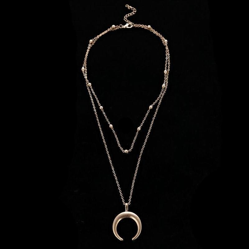 Bohemian Gold-Plated Layered Moon Pendant Necklace