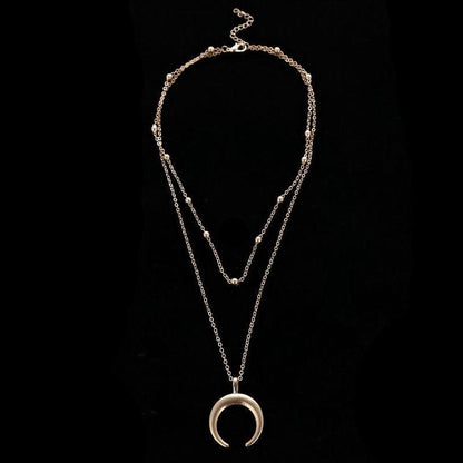 Bohemian Gold-Plated Layered Moon Pendant Necklace