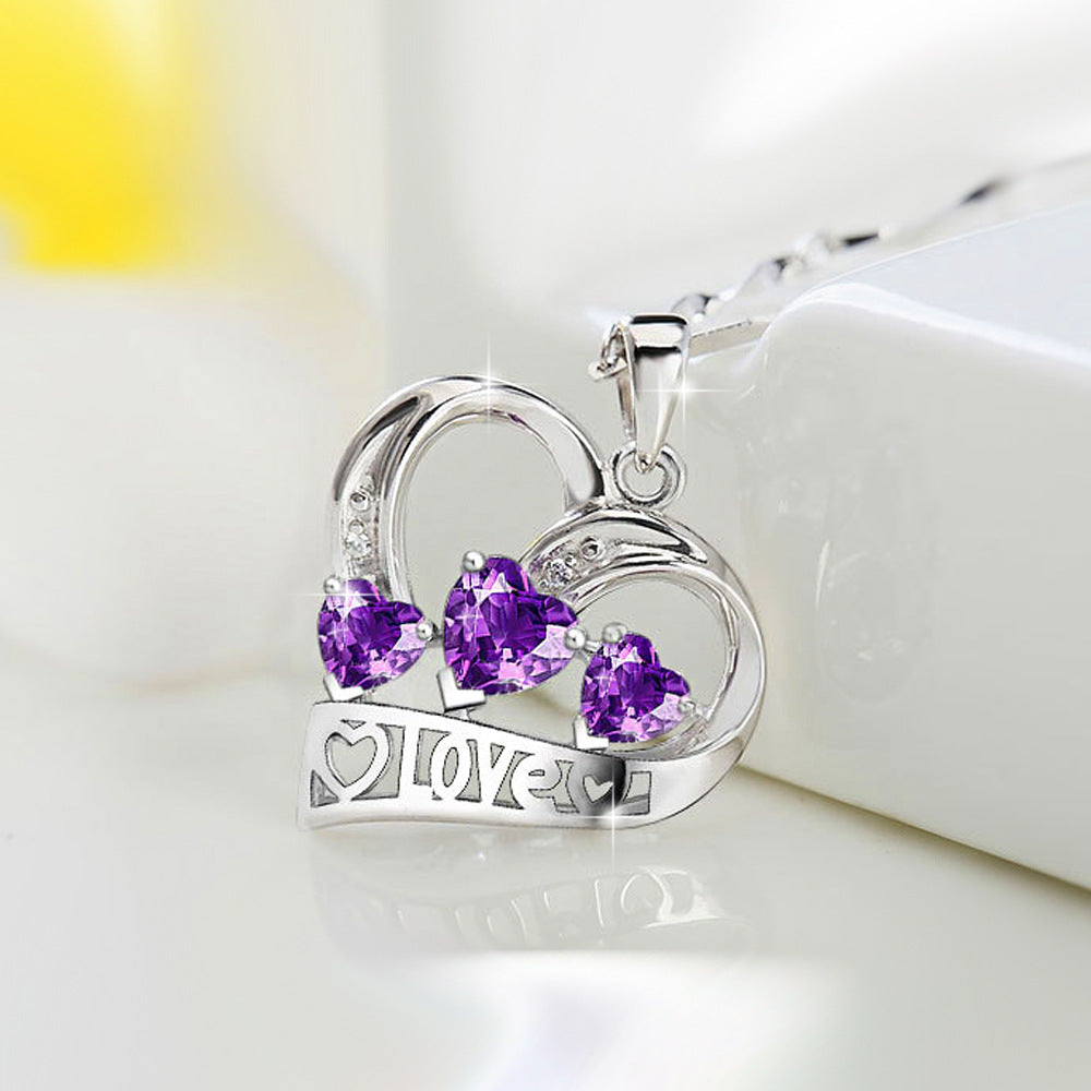 Heart-Shaped Amethyst Pendant Necklace for Women