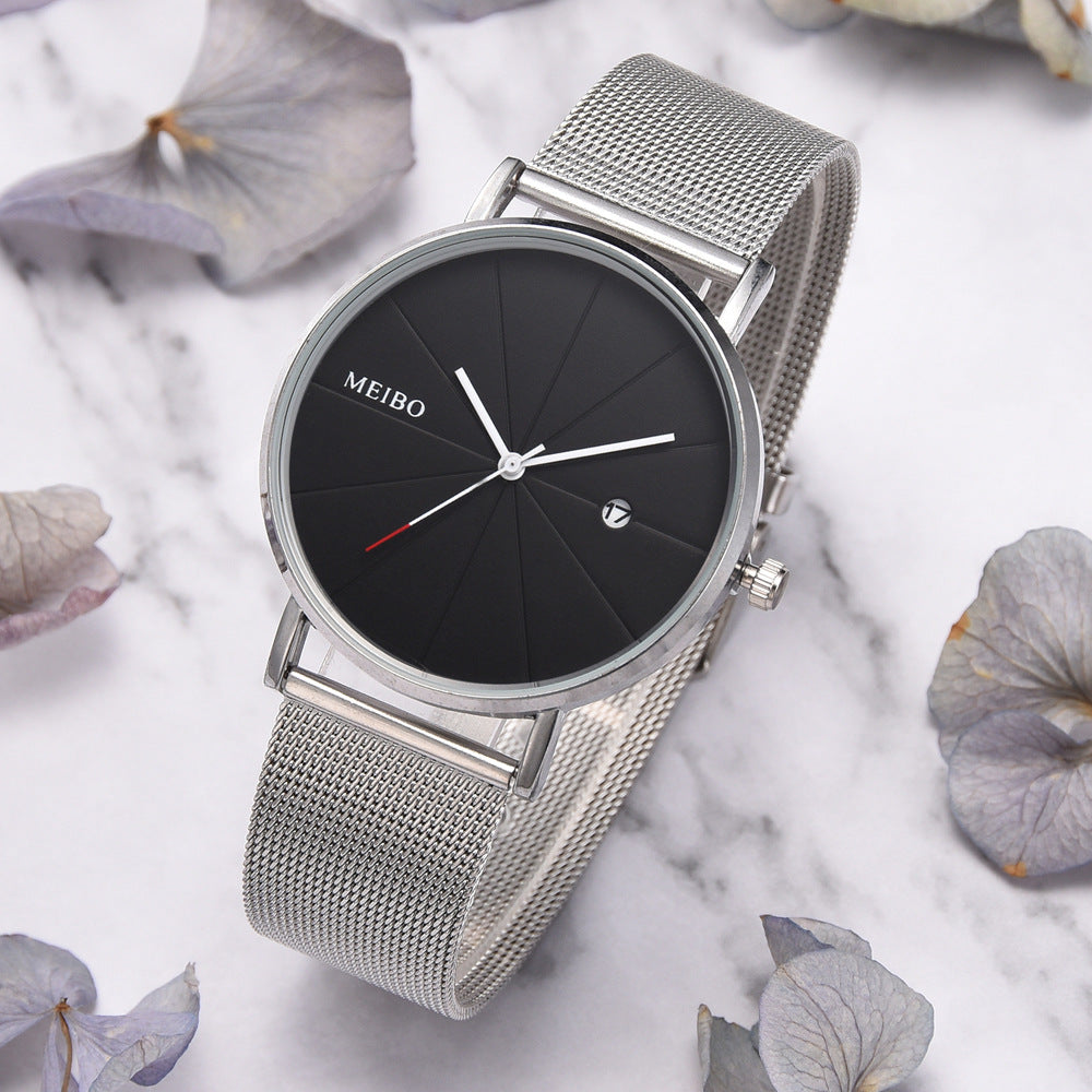 Minimalist Sporty Quartz Watch with Mesh Band