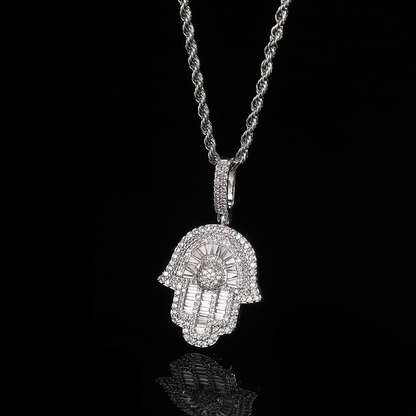 Hip Hop Copper Inlaid Zircon Small Size Palm Pendant Real Gold Plated Necklace