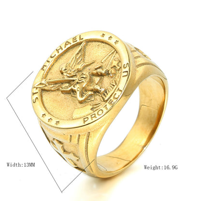 Men's Vintage Cross Ring in Titanium Steel
