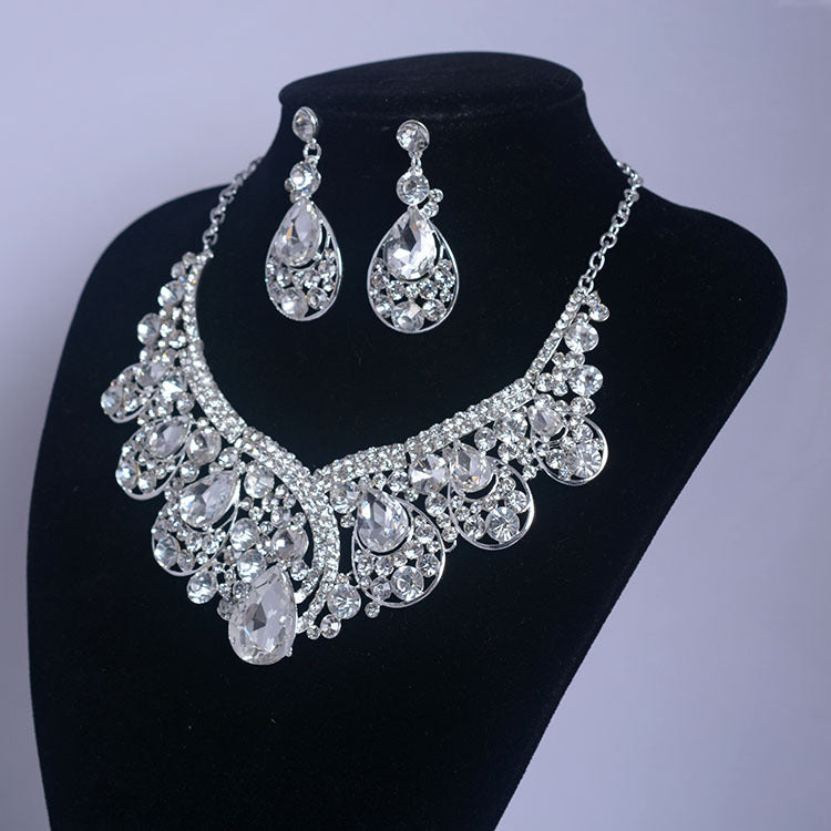 Bridal Jewelry Set with Korean Rhinestone Necklace and Earrings