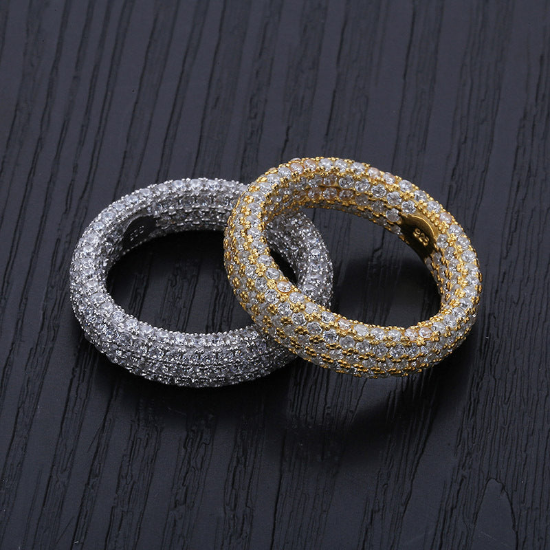 925 Silver Zircon Ring for Men's Hip Hop Style