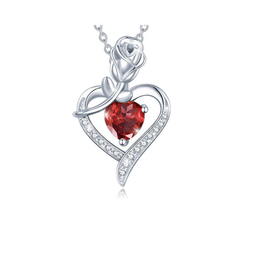 Fashion Rose Heart-Shaped Diamond Pendant Necklace
