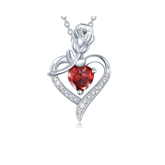 Fashion Rose Heart-Shaped Diamond Pendant Necklace