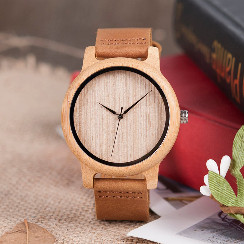 BOBO BIRD Bamboo Wood Watch with Genuine Leather Strap