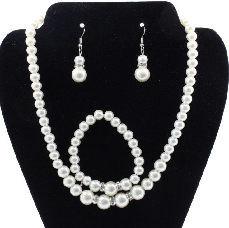 Bridal Decoration Set with Pearl Necklace, Earrings, Bracelet