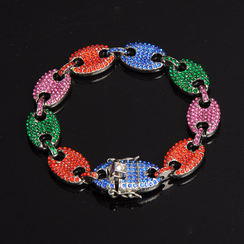 Colorful Diamond-studded Hip Hop Men's Cuban Bracelet