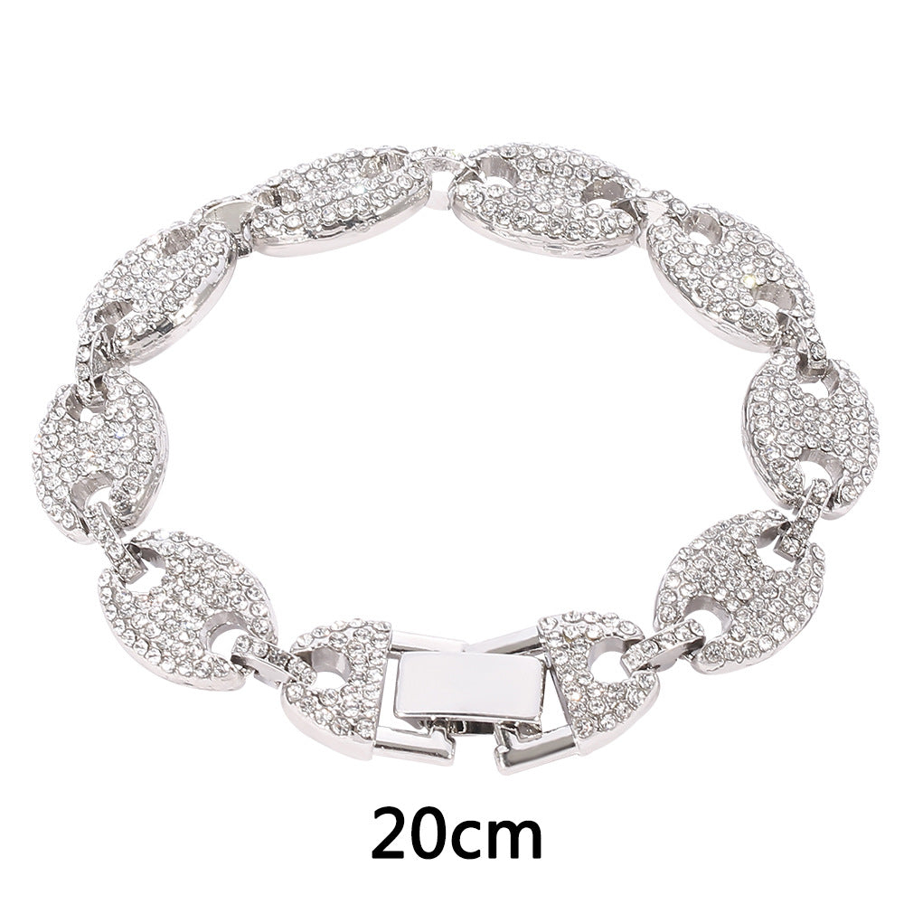 Cuban Bracelet with Coffee Bean Pig Nose Design