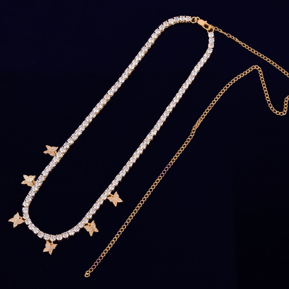 Hip Hop Rhinestone Butterfly Pendant Necklace for Women