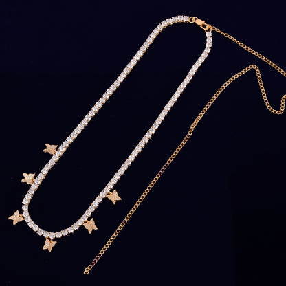 Hip Hop Rhinestone Butterfly Pendant Necklace for Women