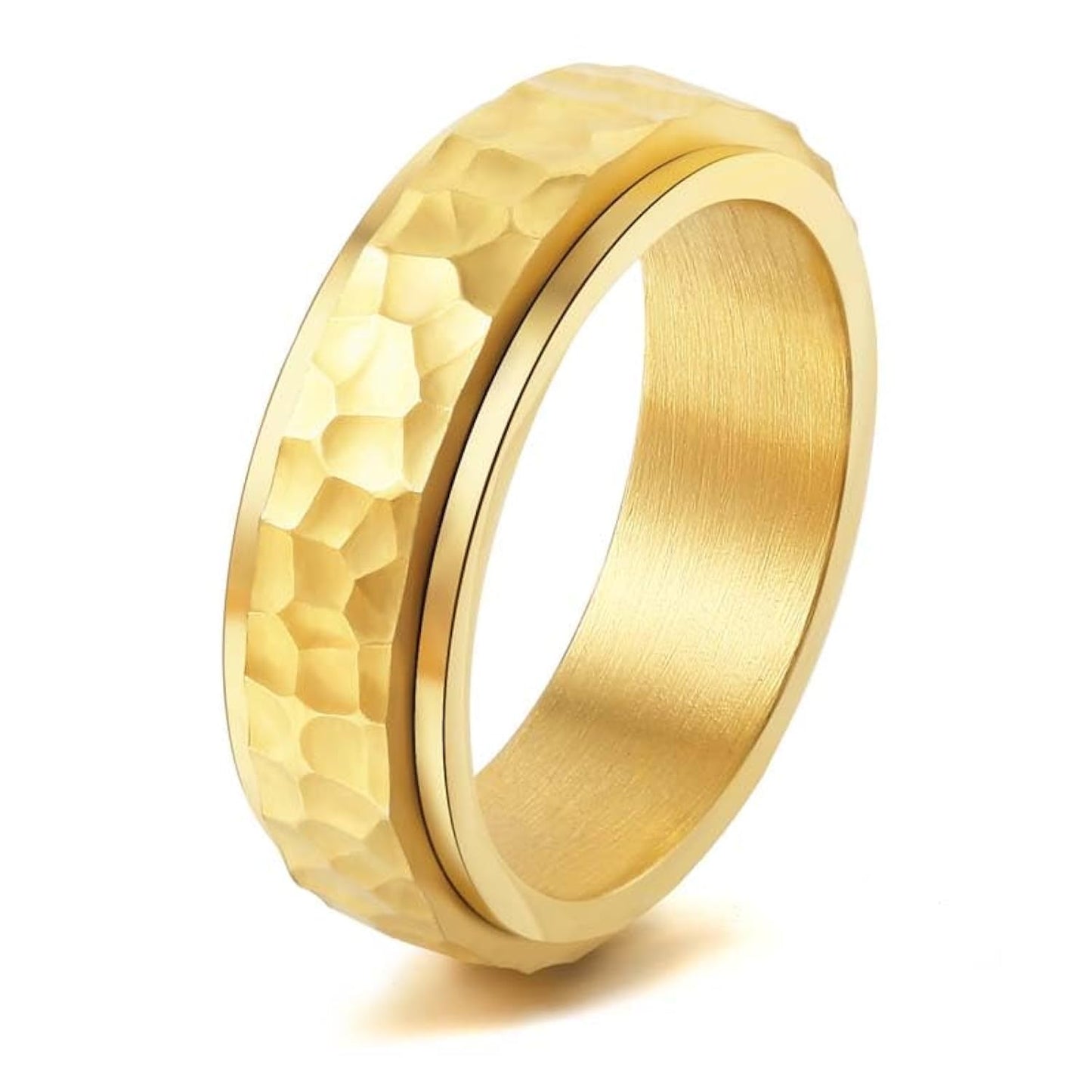 Jurikko Fidget Rings for Anxiety for Women Men Stainless Steel Silver/Gold/Black Anxiety Relieving Spinner Ring Hammered Finish