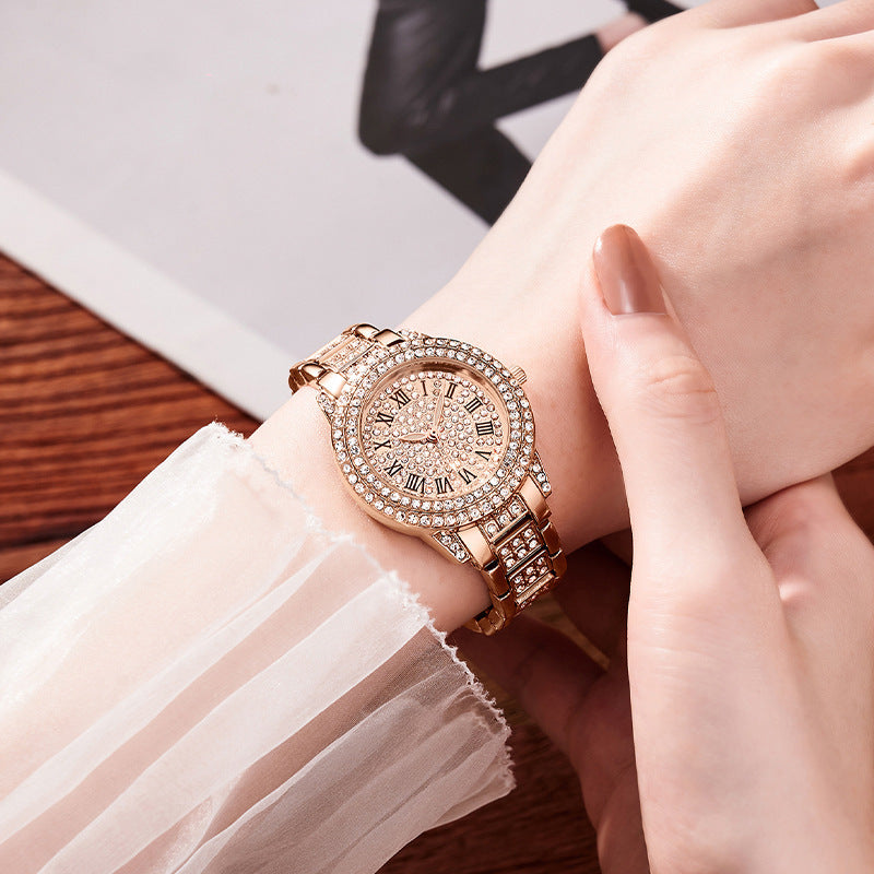Luxury Roman Numeral Diamond Cuban Link Bracelet with Watch