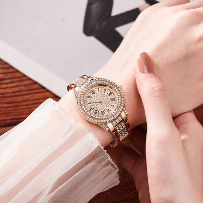 Luxury Roman Numeral Diamond Cuban Link Bracelet with Watch