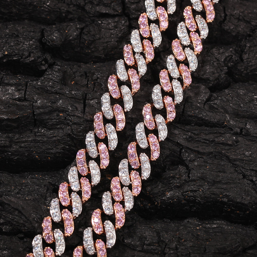 8mm Micro-Paved Pink Zircon Cuban Chain Necklace