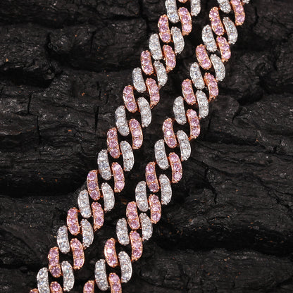 8mm Micro-Paved Pink Zircon Cuban Chain Necklace