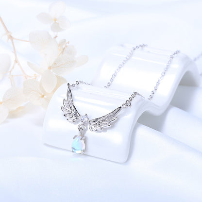 S925 Silver Angel Wing Necklace with Moonstone