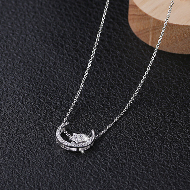 925 Silver Necklace for Students with Star and Moon Pendant
