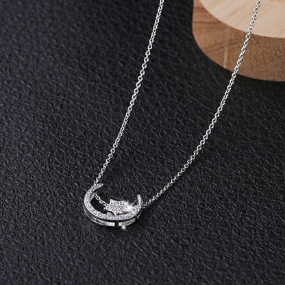 925 Silver Necklace for Students with Star and Moon Pendant