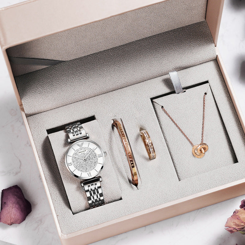 Ladies Trendy Quartz Watch with Steel Band