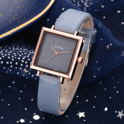 Fashionable Women's Square Watch with Leather Strap