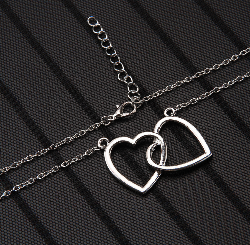 Double Heart Necklace and Earring Set for Women