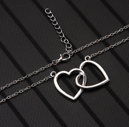 Double Heart Necklace and Earring Set for Women