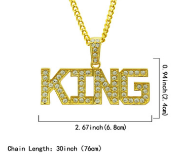 Men's Fashion Hip Hop KING Letter Diamond Pendant Necklace