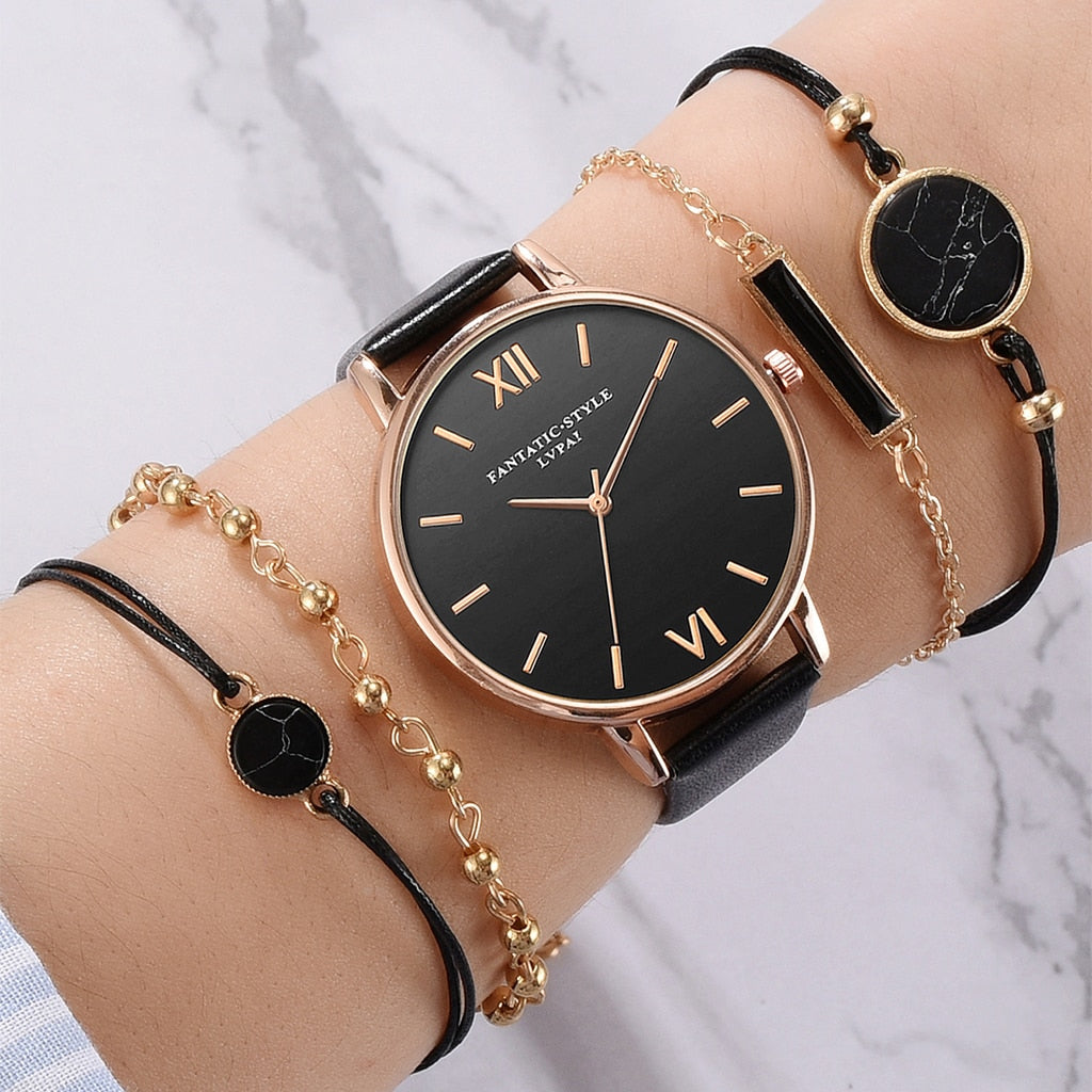 Lvpai Women's Minimalist Quartz Watch and Bracelet Set