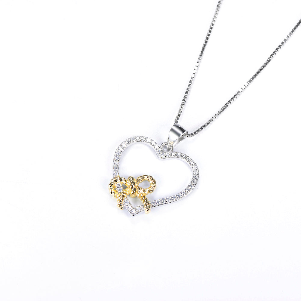 Heart-Shaped Bow Pendant Necklace in 925 Silver