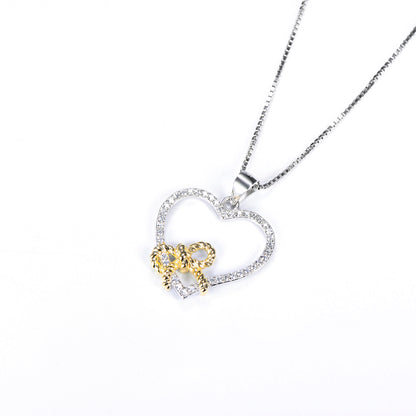 Heart-Shaped Bow Pendant Necklace in 925 Silver